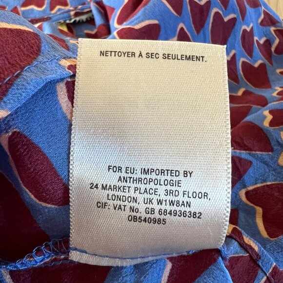 Maeve Anthropologie Blue Hearts Silk Blouse Kimono Style Size Small - Picture 14 of 14
